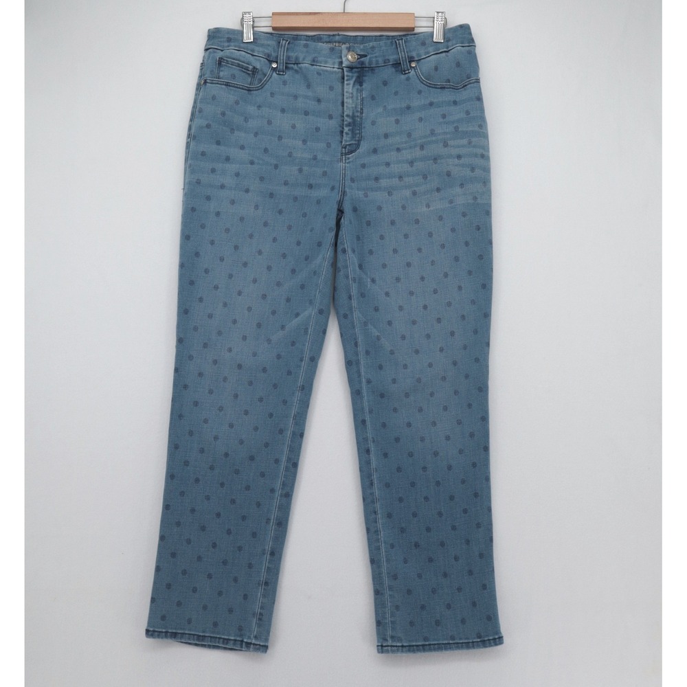 Chico's Sz 2R (US 12) So Slimming Girlfriend Slim Leg Crop Blue Polka Dot Jeans
